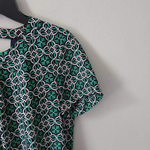 J.Crew Women's Sz 4 Dress Open Back Silk Mini Silk Geometric Green Blue Floral - Picture 8 of 15